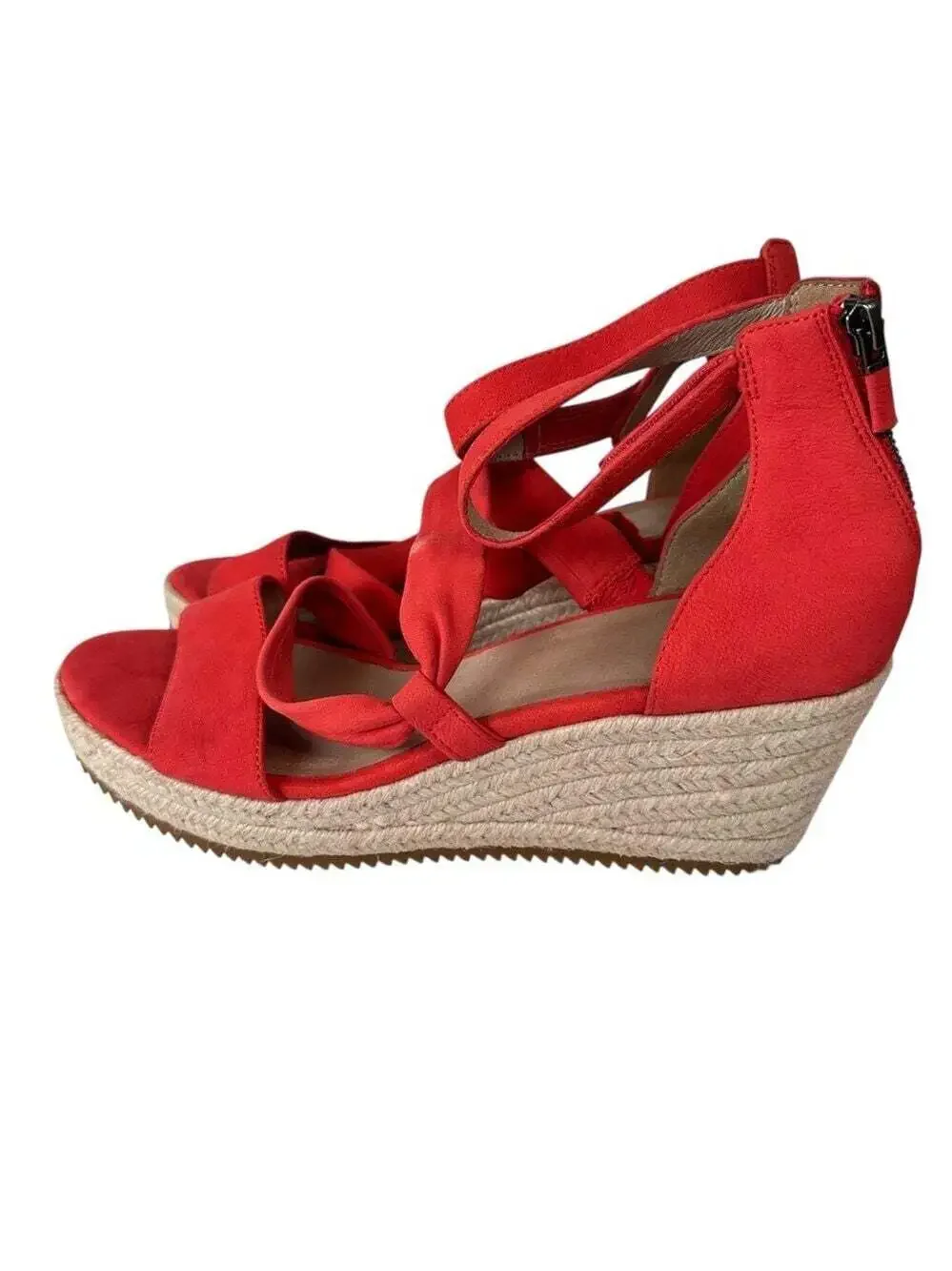 Eileen Fisher Wisp Red Nubuck Espadrille Wedge Sandals Ankle Zip Women 9